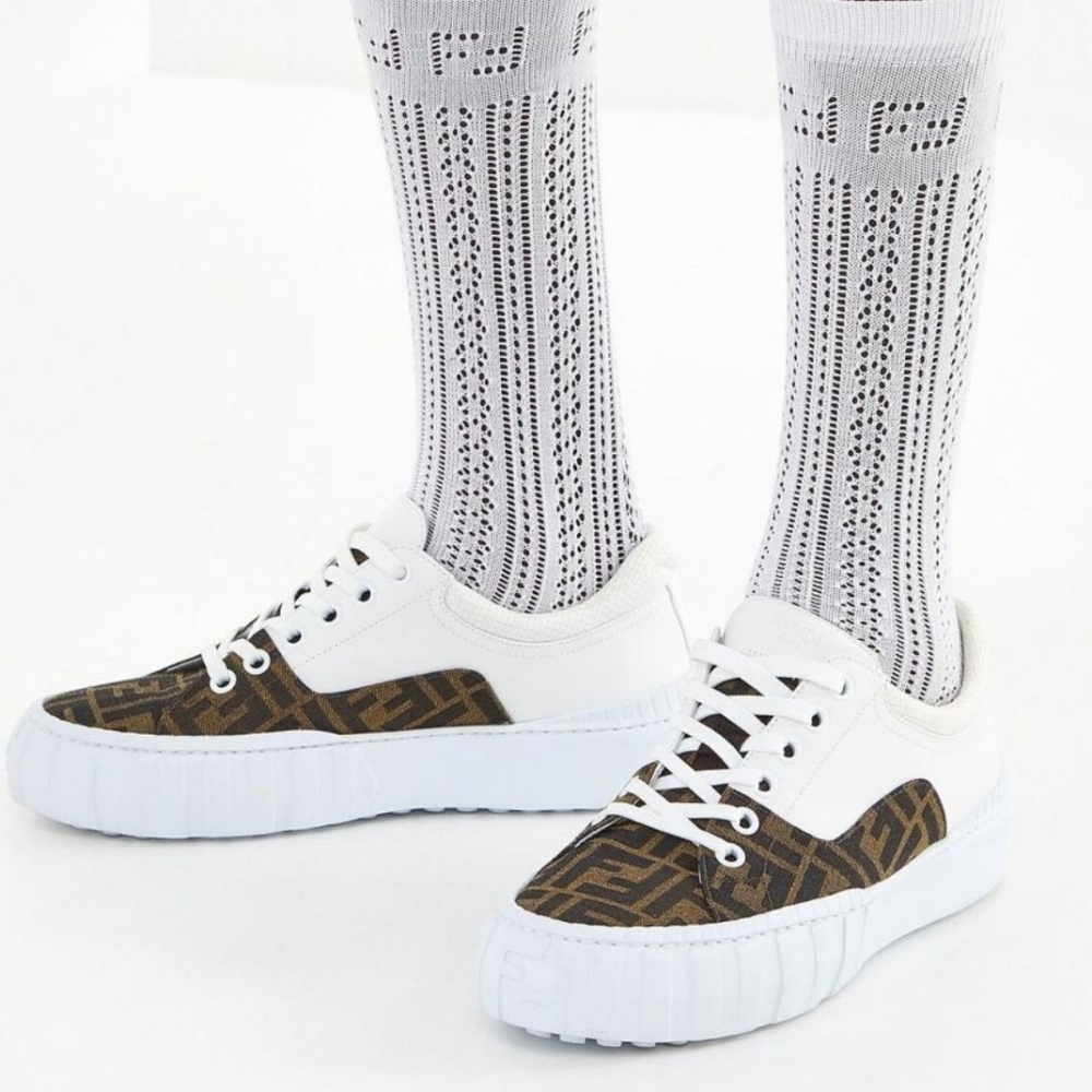 Fendi Force Brown FF Canvas White Platform FF Logo Low Top Trainer Sneaker - Picture 8 of 8
